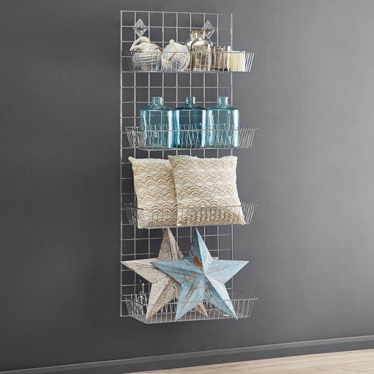 5ft Wall-Mounted Grid Mesh Display Bundle with 4 x Wire Baskets