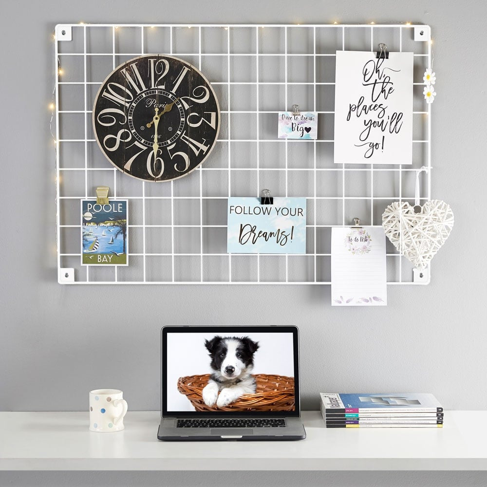 White Grid Mesh Panel - Built-in Wall Brackets