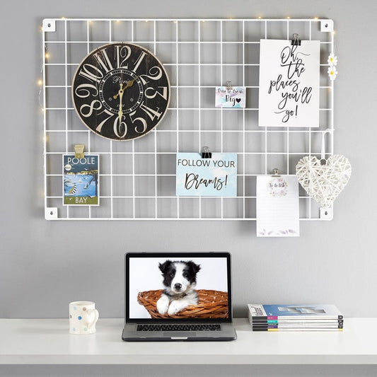 White Grid Mesh Panel - Built-in Wall Brackets
