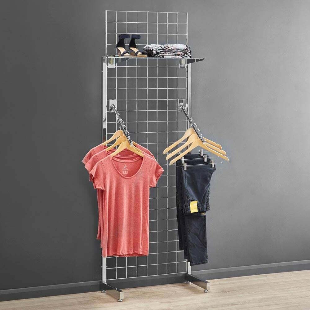 6ft Single-Sided Grid Mesh Display Bundle With 1 x Acrylic Shelf, 2 x Sloping Arms