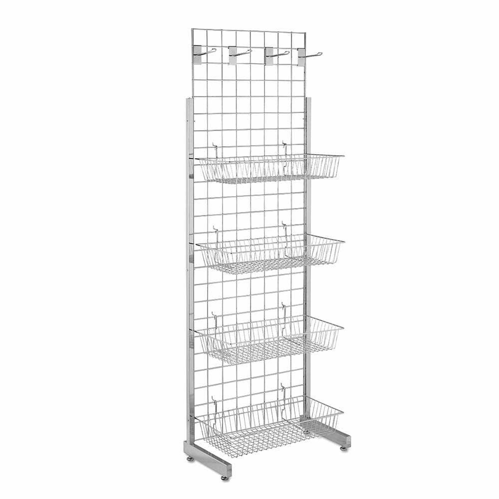 6ft Single-Sided Grid Mesh Display Bundle With 4 x Wire Baskets, 4 x Euro Hooks