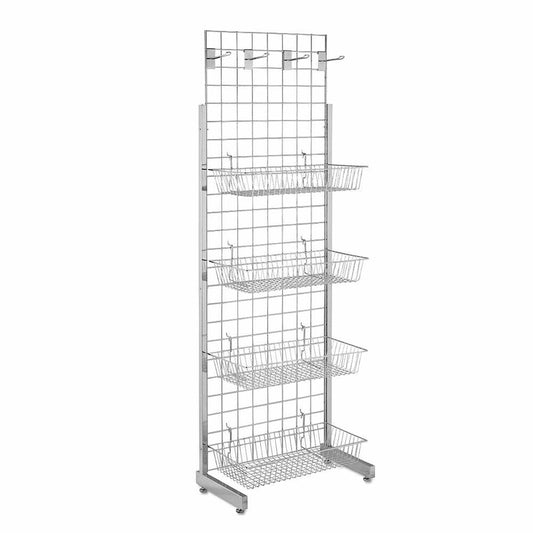6ft Single-Sided Grid Mesh Display Bundle With 4 x Wire Baskets, 4 x Euro Hooks