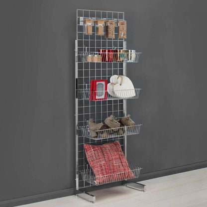6ft Single-Sided Grid Mesh Display Bundle With 4 x Wire Baskets, 4 x Euro Hooks