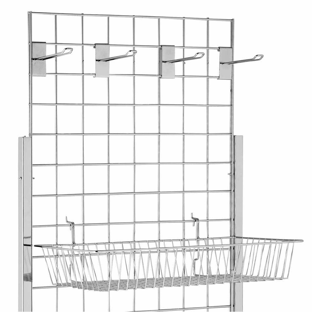 6ft Single-Sided Grid Mesh Display Bundle With 4 x Wire Baskets, 4 x Euro Hooks