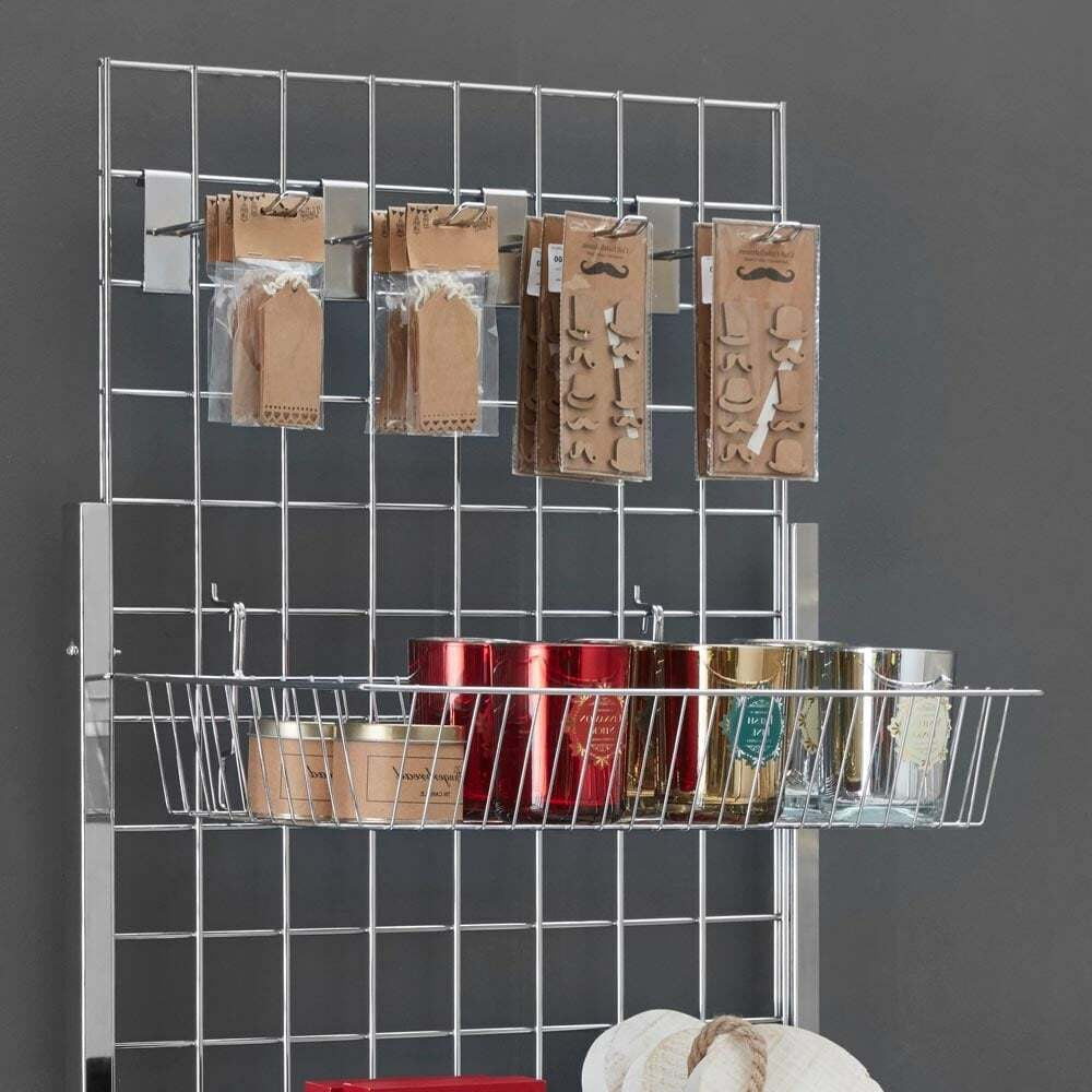 6ft Single-Sided Grid Mesh Display Bundle With 4 x Wire Baskets, 4 x Euro Hooks
