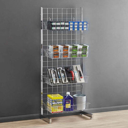 5ft Single-Sided Grid Mesh Display Bundle With 4 x Wire Baskets