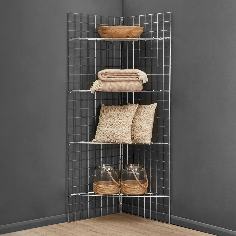 6ft Freestanding Grid Mesh Display Bundle With 2 x Panels, 4 x Wire Shelves