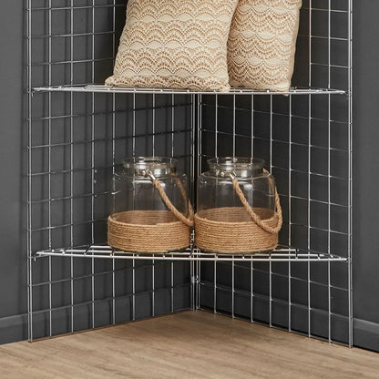 6ft Freestanding Grid Mesh Display Bundle With 2 x Panels, 4 x Wire Shelves