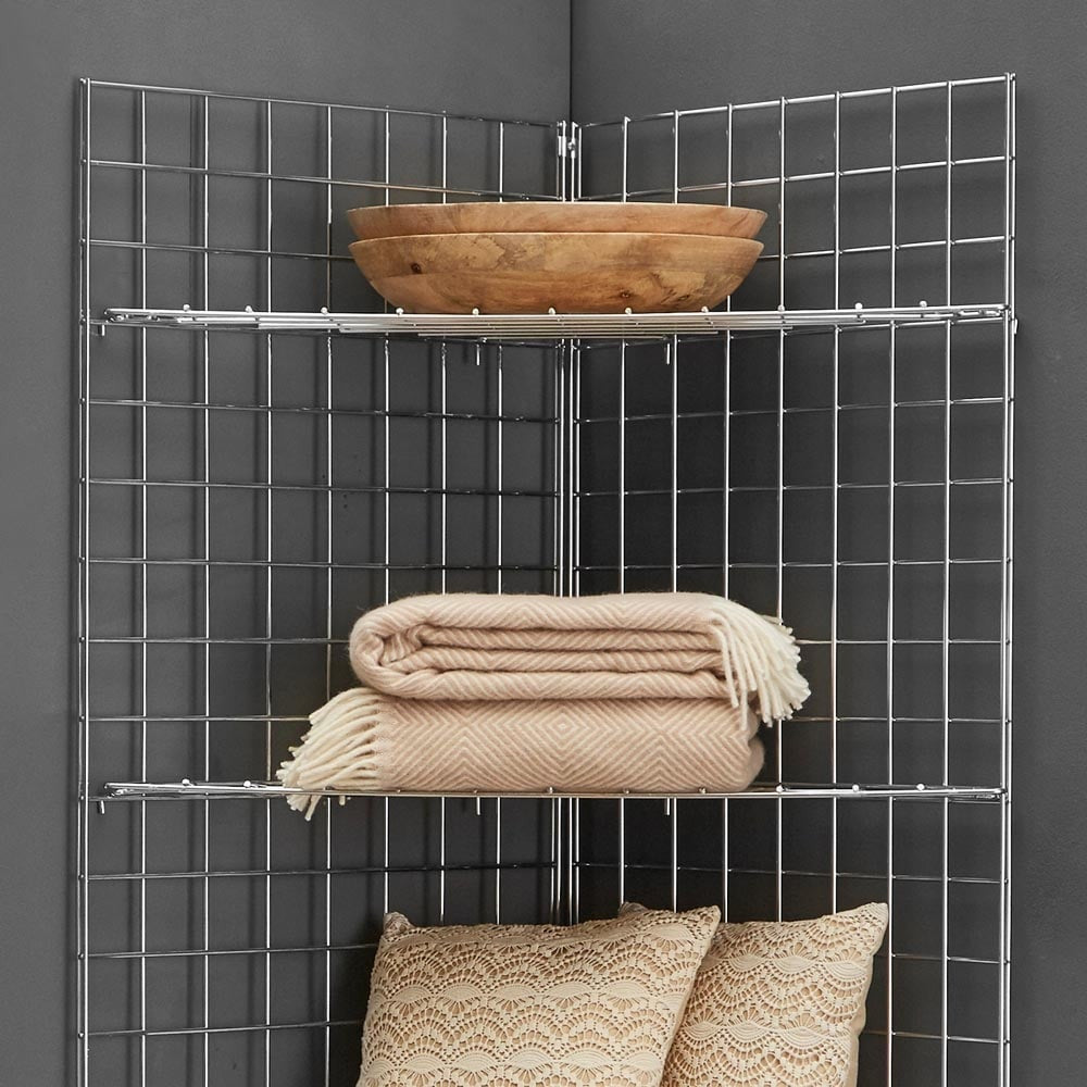 6ft Freestanding Grid Mesh Display Bundle With 2 x Panels, 4 x Wire Shelves