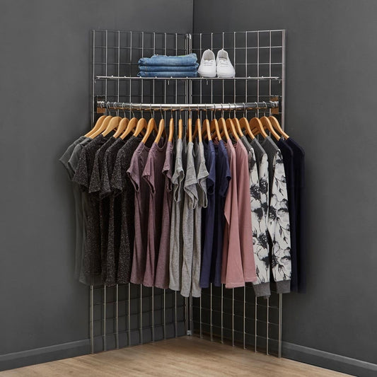 5ft Freestanding Grid Mesh Display Bundle With 2 x Panels, 1 x Wire Shelf, 1 x Hanging Rail