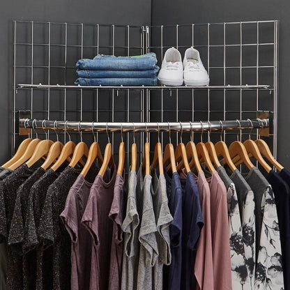 5ft Freestanding Grid Mesh Display Bundle With 2 x Panels, 1 x Wire Shelf, 1 x Hanging Rail