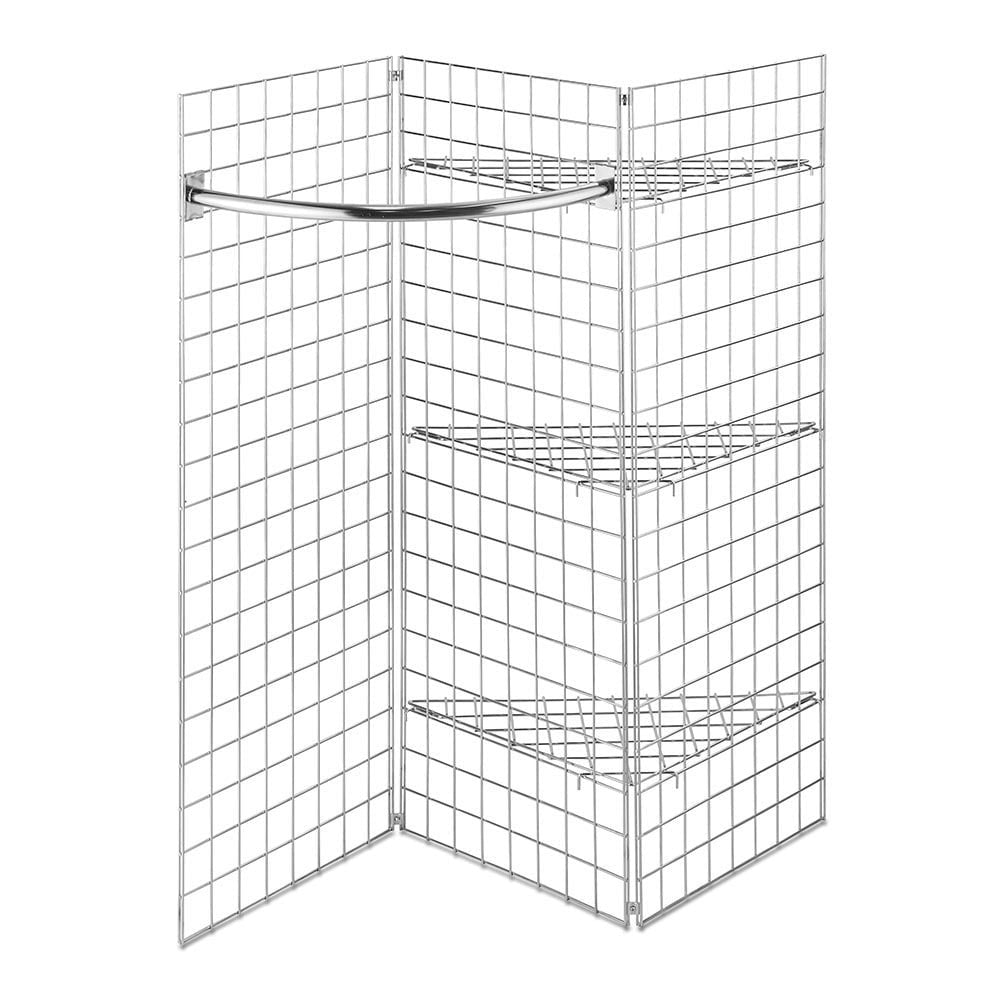 5ft Freestanding Grid Mesh Display Bundle - 3 x Panels, 1 x Hanging Rails, 3 x Wire Shelves