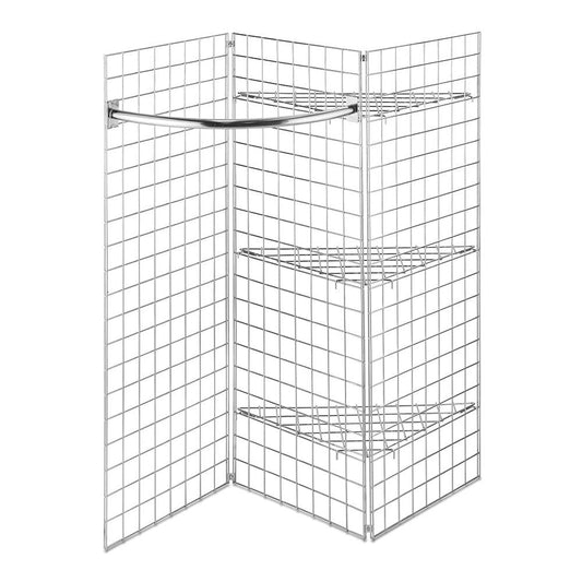5ft Freestanding Grid Mesh Display Bundle - 3 x Panels, 1 x Hanging Rails, 3 x Wire Shelves