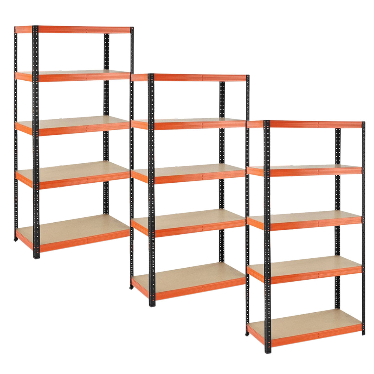 3 x Multipurpose Freestanding Shelving Units - Black/Orange  - Up to 250Kg UDL Per Shelf - H1800 x W900 x D500 mm