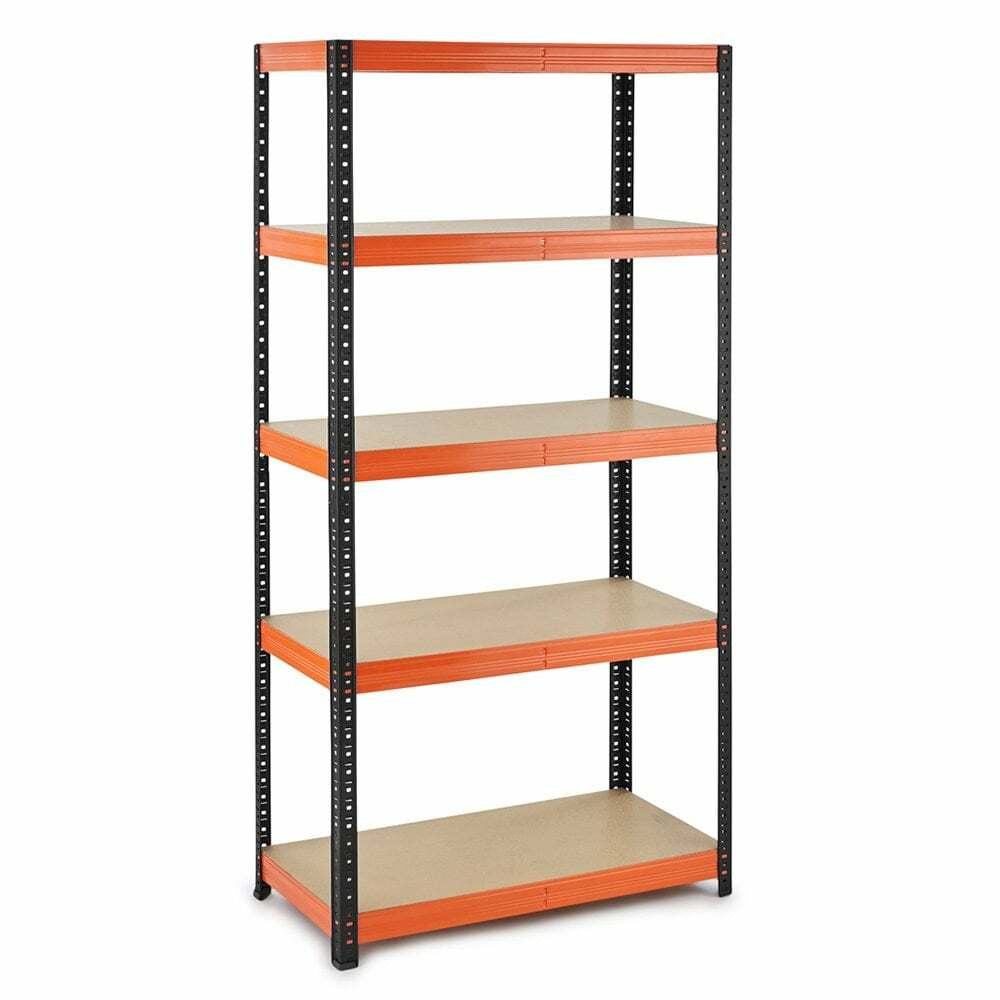 Multipurpose Freestanding Shelving Unit - Black/Orange - Up to 250Kg UDL Per Shelf - H1800 x W900 x D400 mm