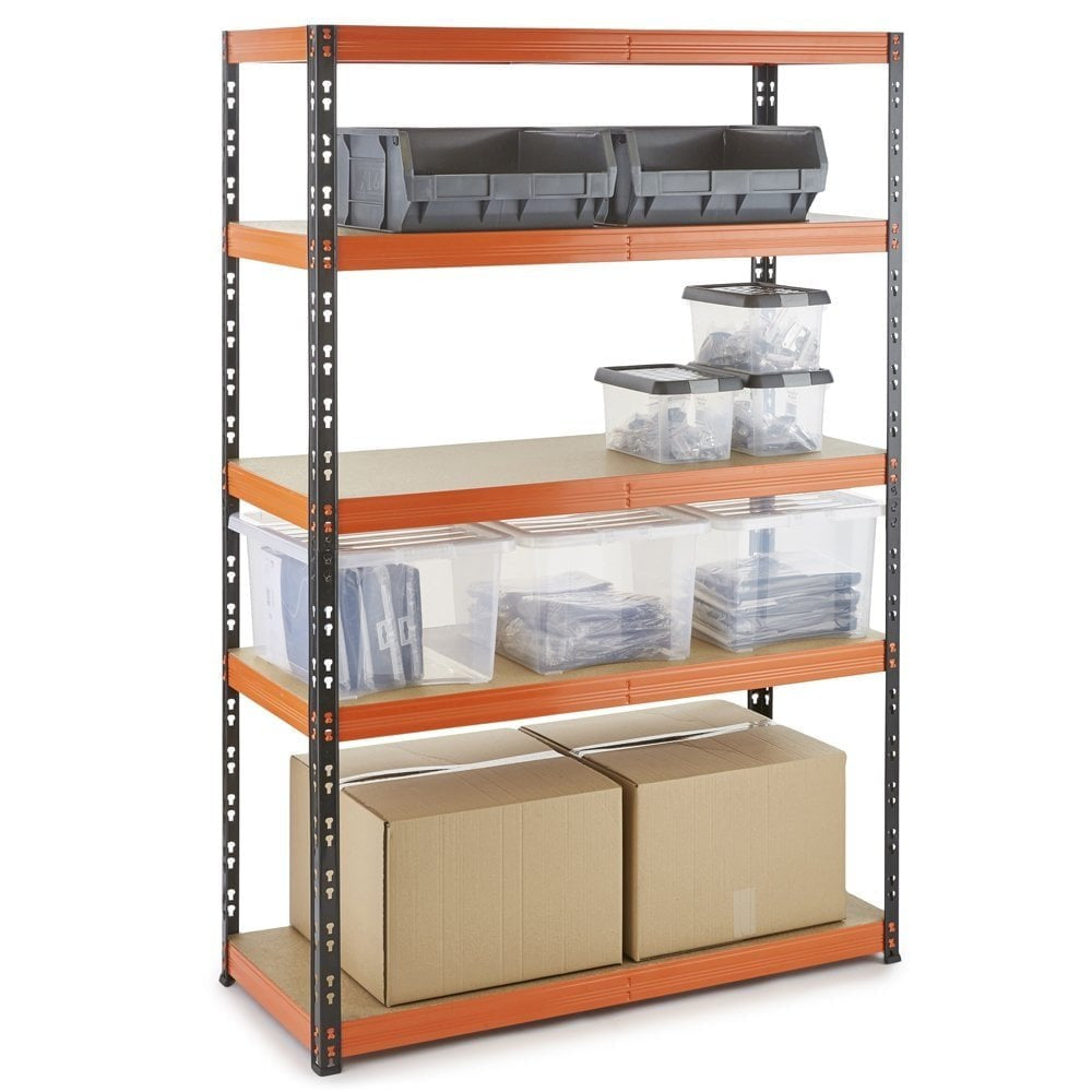 Multipurpose Freestanding Shelving Unit - Black/Orange - Up to 350Kg UDL Per Shelf - H1800 x W1200 x D400 mm