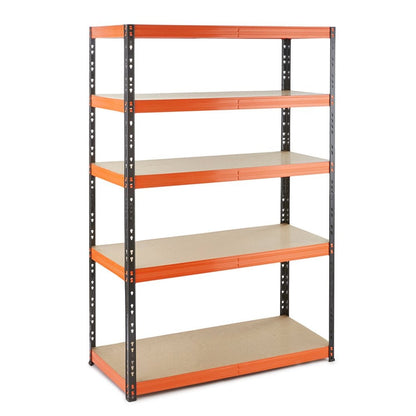 Multipurpose Freestanding Shelving Unit - Black/Orange - Up to 350Kg UDL Per Shelf - H1800 x W1200 x D500 mm