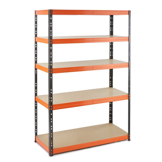 Multipurpose Freestanding Shelving Unit - Black/Orange - Up to 350Kg UDL Per Shelf - H1800 x W1200 x D500 mm