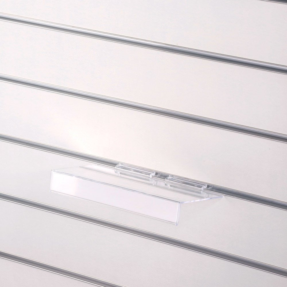 Clear Acrylic Slatwall Shelf with 25mm Ticket Holder - W250 x D100mm