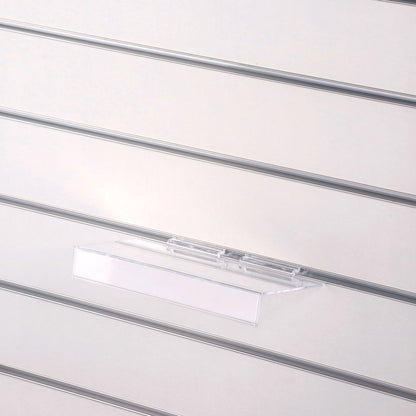 Clear Acrylic Slatwall Shelf with 25mm Ticket Holder - W250 x D100mm