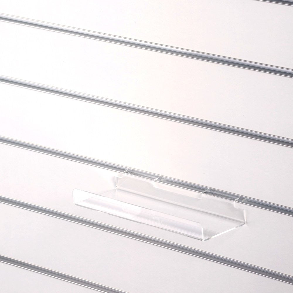 Clear Acrylic Slatwall Shelf with Front Lip - W250 x D100mm