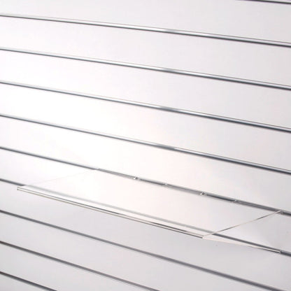 Clear Acrylic Slatwall Shelf with Bottom Support - W600 x D300mm