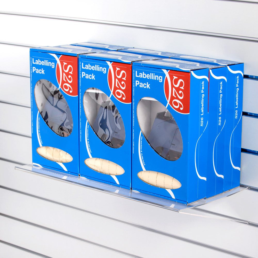 Clear Acrylic Slatwall Shelf with Bottom Support - W600 x D300mm
