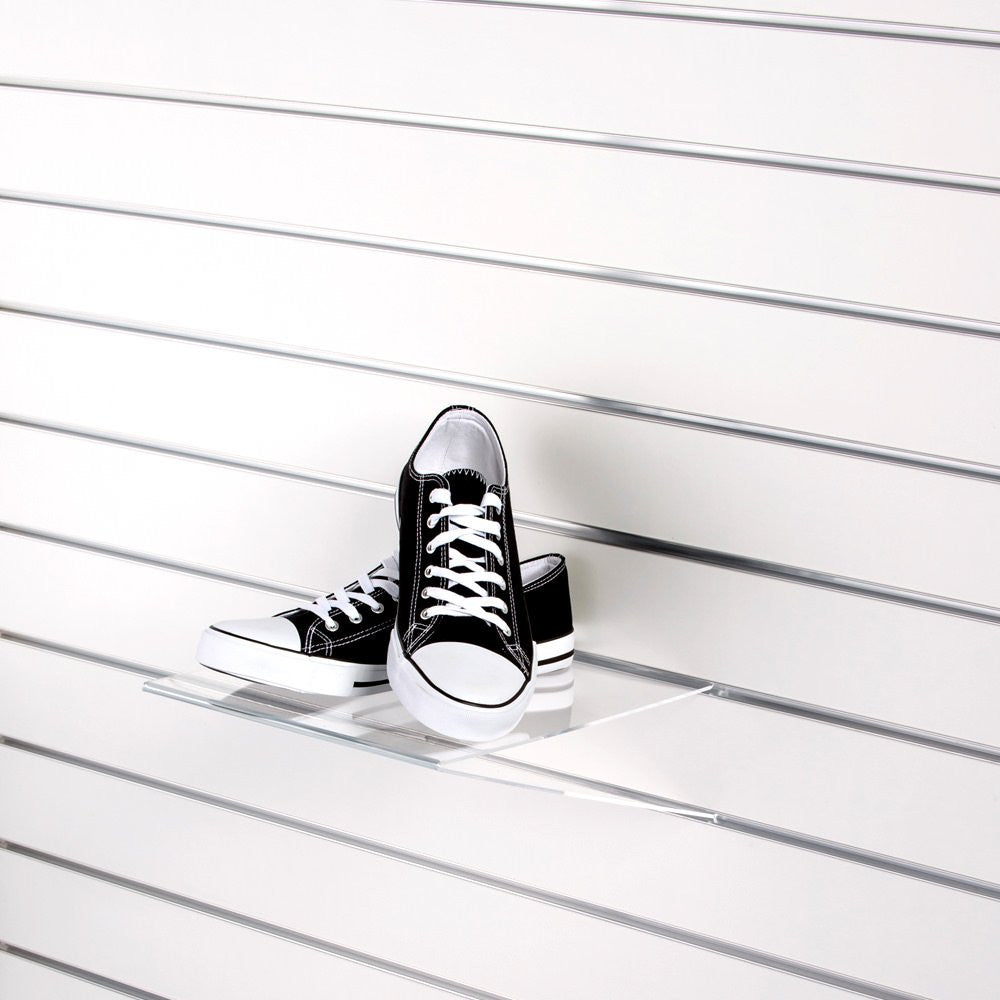 Clear Acrylic Slatwall Shelf with Bottom Support - W300 x D300mm