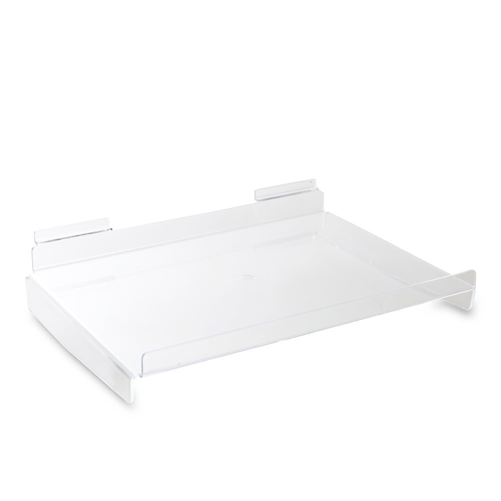 Clear Acrylic Slatwall Shelf with Front Lip - W401 x D279mm