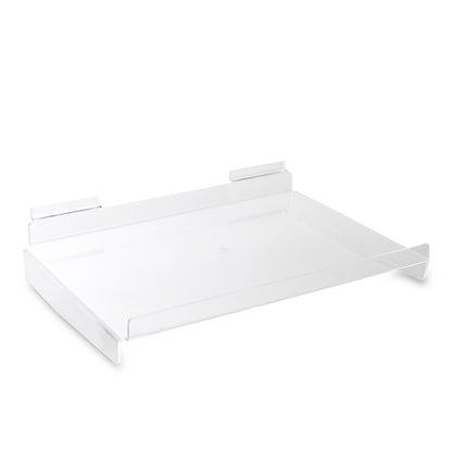 Clear Acrylic Slatwall Shelf with Front Lip - W401 x D279mm