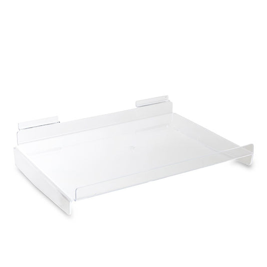 Clear Acrylic Slatwall Shelf with Front Lip - W401 x D279mm