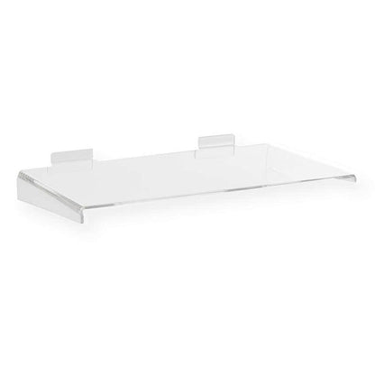Clear Acrylic Slatwall Shelf with Side Supports - W300 x D150mm