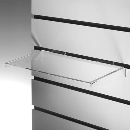 Clear Acrylic Slatwall Shelf with Side Supports - W300 x D150mm