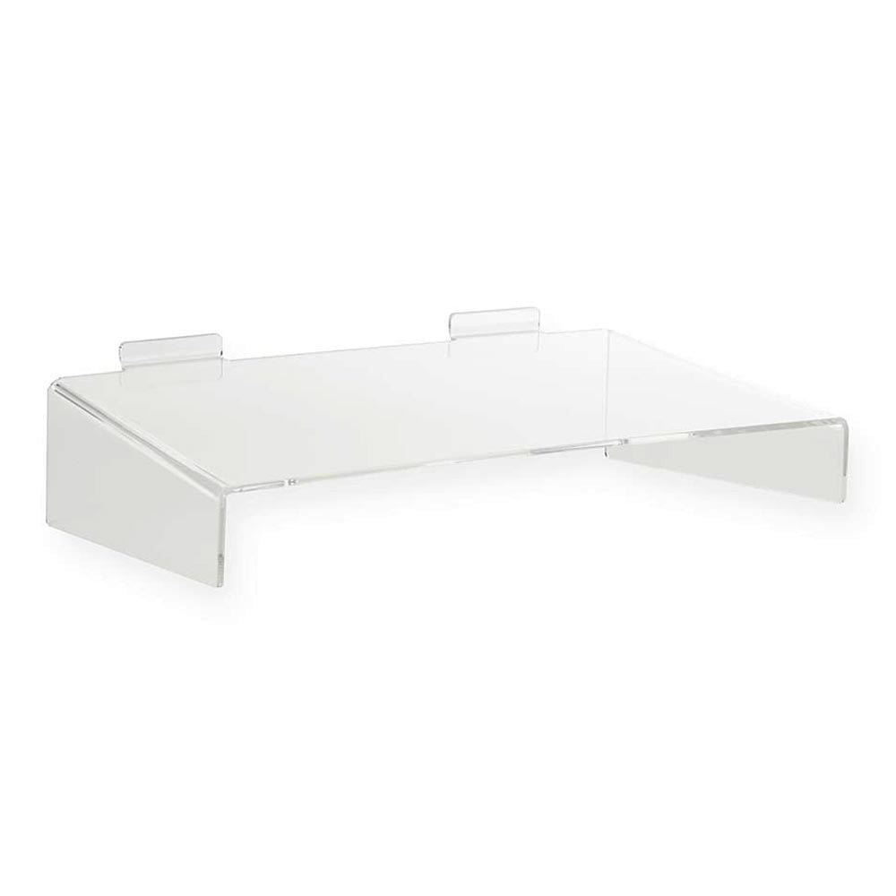 Clear Acrylic Slatwall Shelf with Side Supports - W300 x D200mm