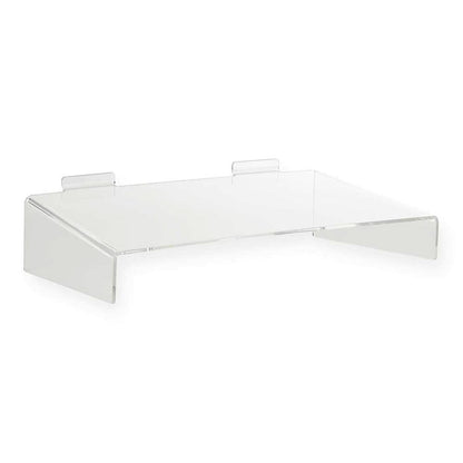 Clear Acrylic Slatwall Shelf with Side Supports - W300 x D200mm