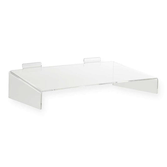 Clear Acrylic Slatwall Shelf with Side Supports - W300 x D200mm