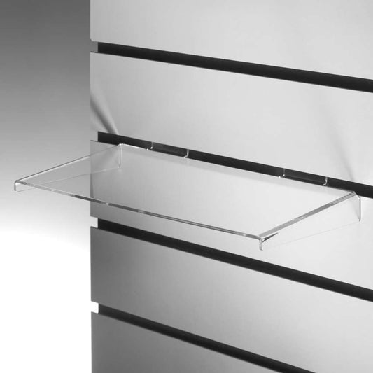 Clear Acrylic Slatwall Shelf with Side Supports - W300 x D200mm