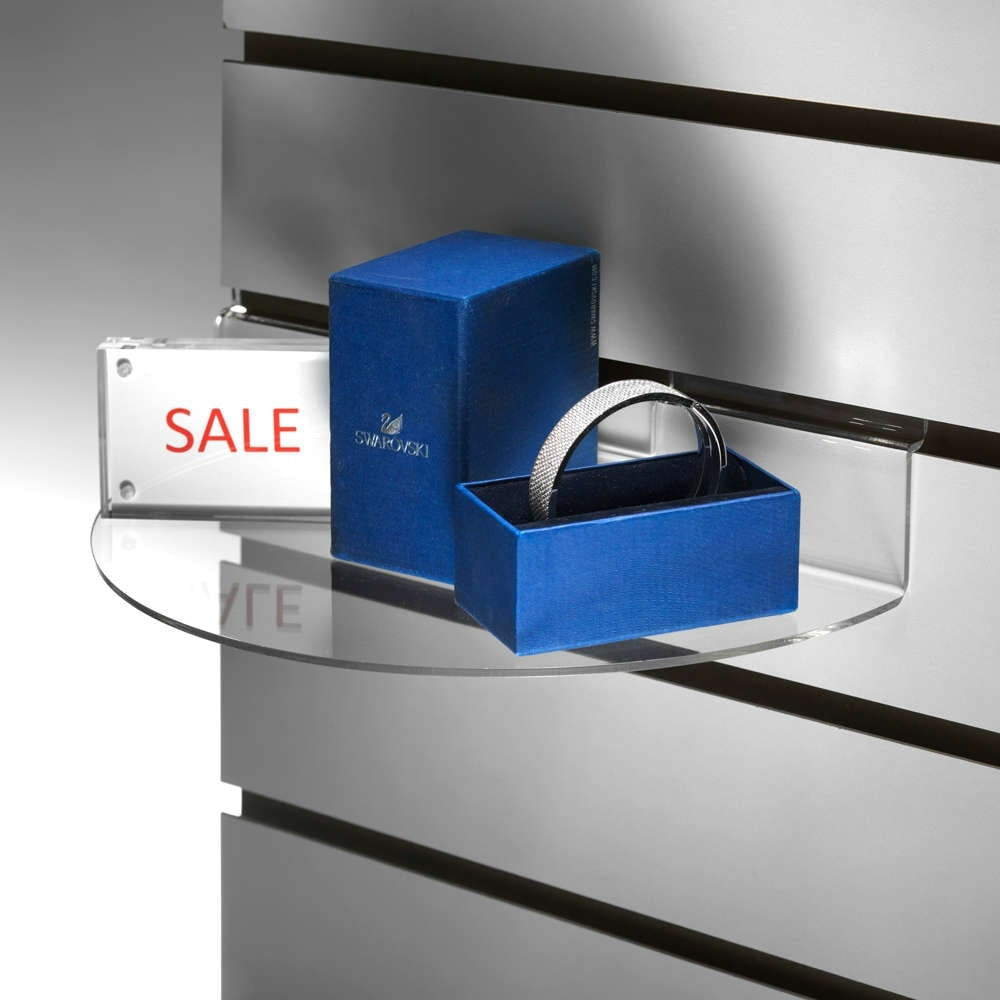 Semi Circle Clear Acrylic Slatwall Shelf - W300 x D150mm