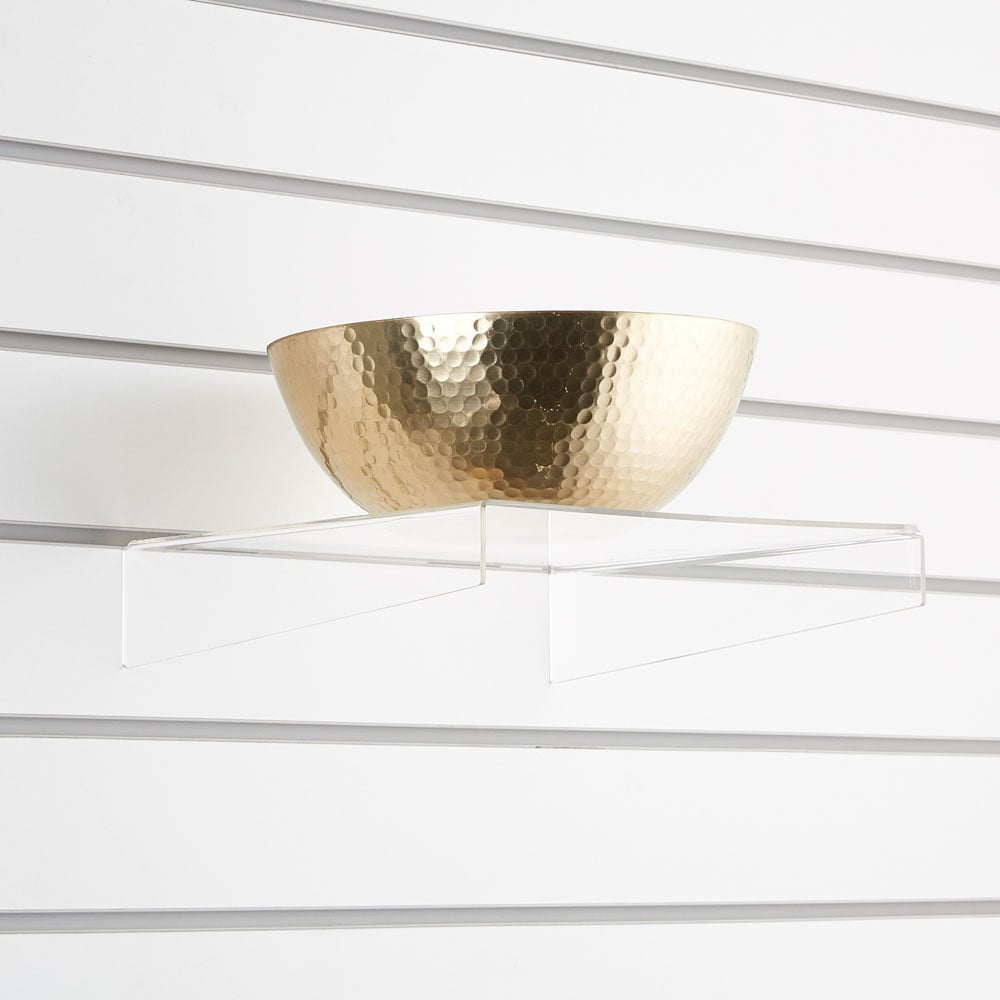 Clear Acrylic Slatwall Shelf with Side Supports - W300 x D300mm