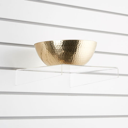 Clear Acrylic Slatwall Shelf with Side Supports - W300 x D300mm