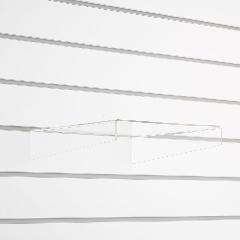 Clear Acrylic Slatwall Shelf with Side Supports - W300 x D300mm