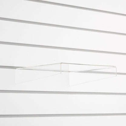Clear Acrylic Slatwall Shelf with Side Supports - W300 x D300mm