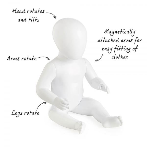 Faceless Baby Mannequin Babba 02 - Gloss White - Eco-Friendly Plastic