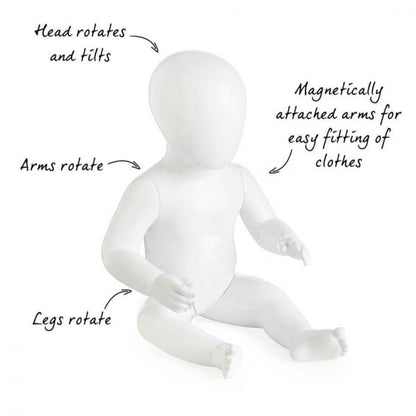 Faceless Baby Mannequin Babba 02 - Gloss White - Eco-Friendly Plastic