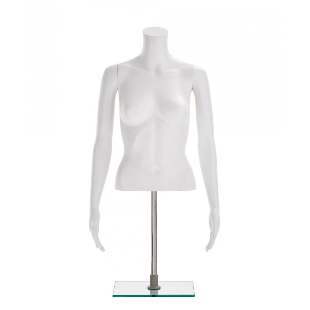 Half-Form Mannequin Top on Square Stand - Female - Matt White