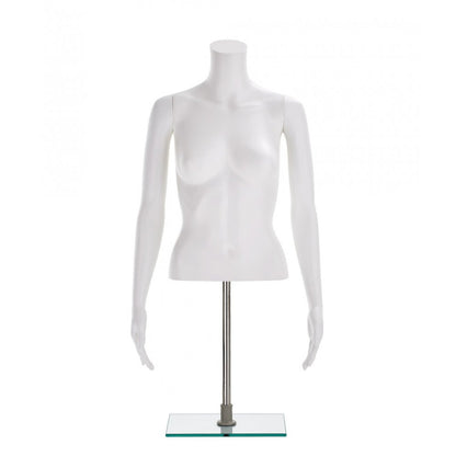 Half-Form Mannequin Top on Square Stand - Female - Matt White