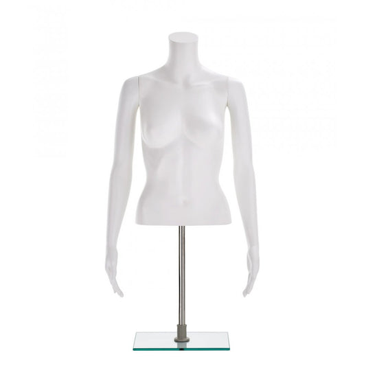 Half-Form Mannequin Top on Square Stand - Female - Matt White