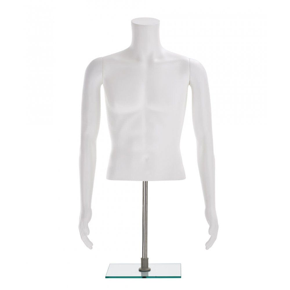 Half-Form Mannequin Top on Square Stand - Male - Matt White