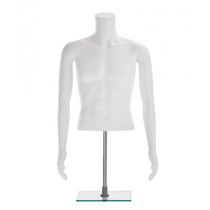 Half-Form Mannequin Top on Square Stand - Male - Matt White