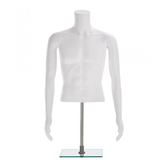 Half-Form Mannequin Top on Square Stand - Male - Matt White